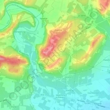Topografisk kort Custoza, højde, terræn