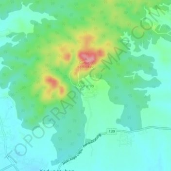 Topografisk kort Ngraho, højde, terræn