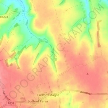 Topografisk kort Thorpe le Vale, højde, terræn
