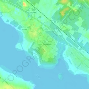 Topografisk kort Södra Sunderbyn, højde, terræn