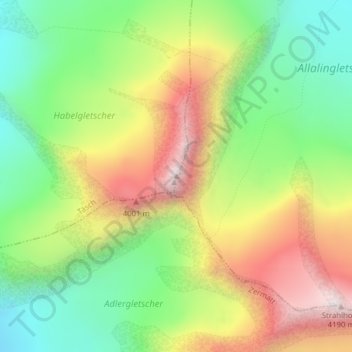 Topografisk kort Rimpfischhorn, højde, terræn