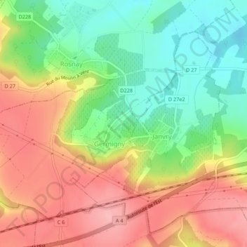 Topografisk kort Bruit, højde, terræn
