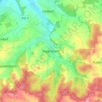 Topografisk kort Tegernbach, højde, terræn