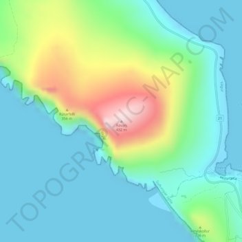 Topografisk kort Rávan, højde, terræn