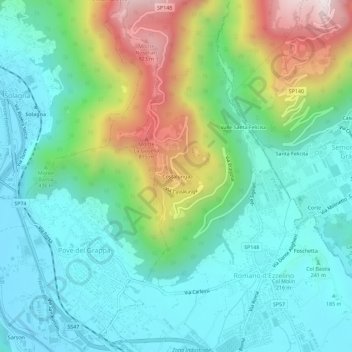 Topografisk kort Costalunga, højde, terræn