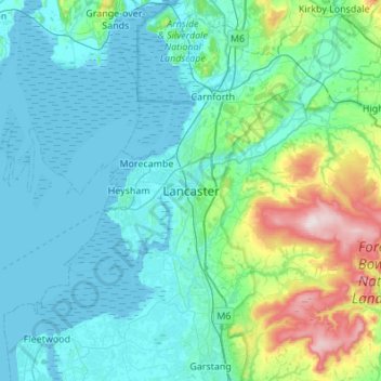 Topografisk kort Lancaster, højde, terræn