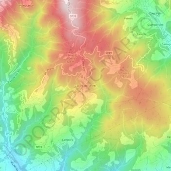 Topografisk kort Casore del Monte, højde, terræn