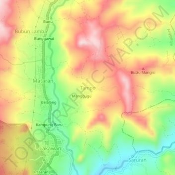 Topografisk kort Tampo, højde, terræn