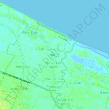Topografisk kort Bueng, højde, terræn