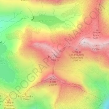 Topografisk kort Pizzo Farno, højde, terræn