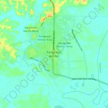 Topografisk kort Pangkalan Kerinci, højde, terræn