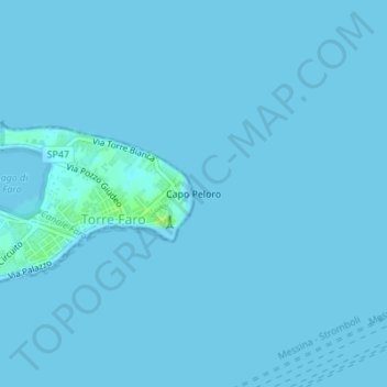 Topografisk kort Capo Peloro, højde, terræn