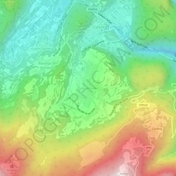 Topografisk kort Sopramonte, højde, terræn