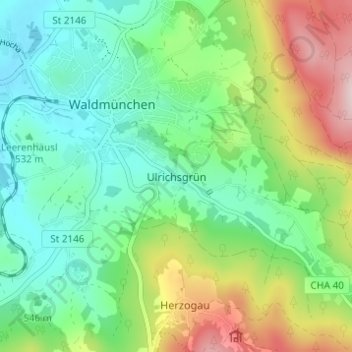 Topografisk kort Ulrichsgrün, højde, terræn
