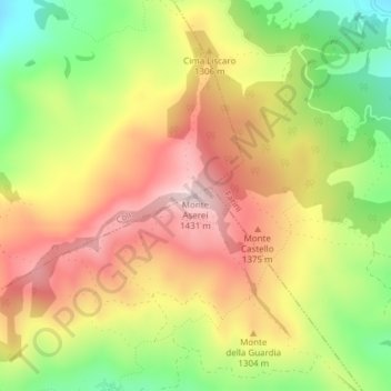 Topografisk kort Monte Aserei, højde, terræn