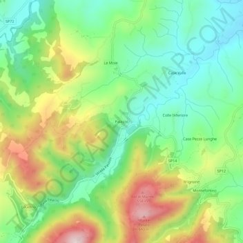 Topografisk kort Palazzo, højde, terræn