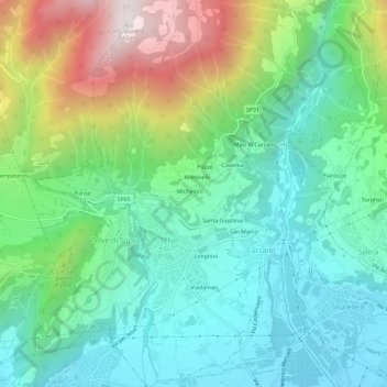 Topografisk kort Viapiana, højde, terræn
