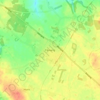 Topografisk kort Fårvang, højde, terræn