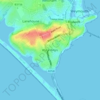 Topografisk kort Wyke Regis, højde, terræn
