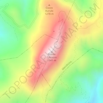 Topografisk kort Monte Cocuzzo, højde, terræn
