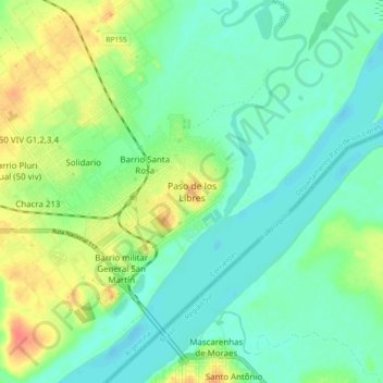 Topografisk kort Paso de los Libres, højde, terræn