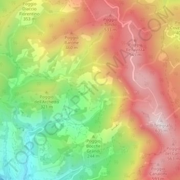 Topografisk kort Fonte del Romito, højde, terræn