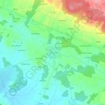 Topografisk kort Le Gorvello, højde, terræn