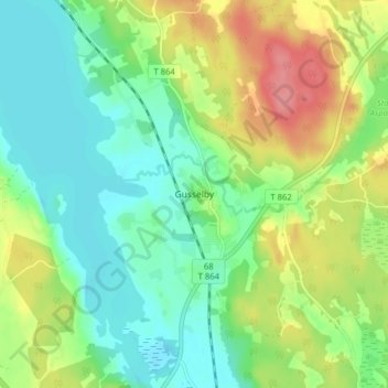 Topografisk kort Gusselby, højde, terræn