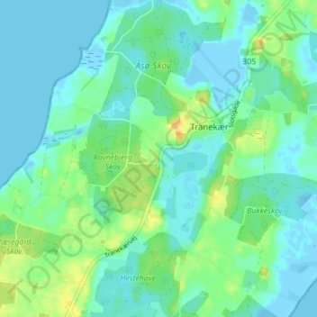 Topografisk kort Rødby, højde, terræn