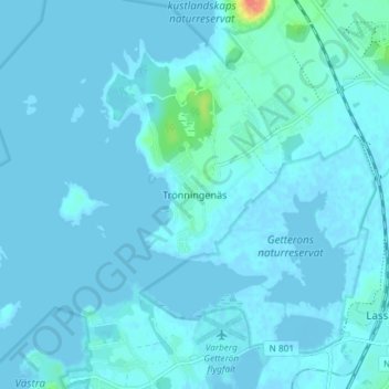 Topografisk kort Trönningenäs, højde, terræn