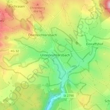 Topografisk kort Unterleichtersbach, højde, terræn