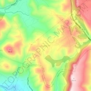Topografisk kort Dryofyto, højde, terræn