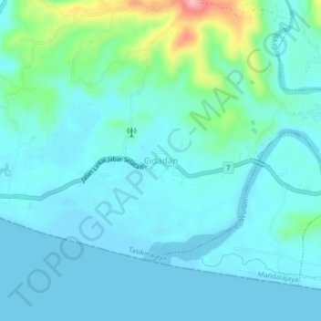 Topografisk kort Cidadap, højde, terræn
