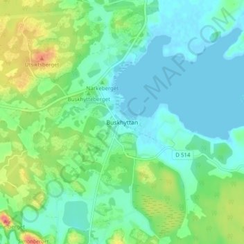Topografisk kort Buskhyttan, højde, terræn