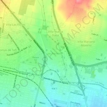 Topografisk kort Los Pocitos, højde, terræn