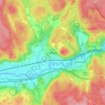 Topografisk kort Kåhög, højde, terræn
