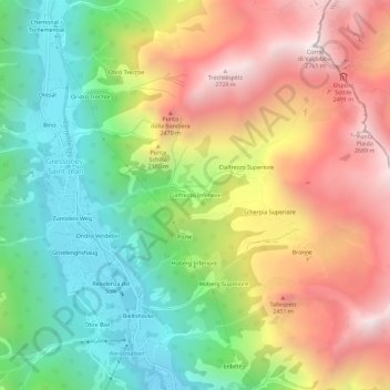 Topografisk kort Cialfrezzo Inferiore, højde, terræn