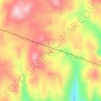 Topografisk kort Cerro Aspero, højde, terræn