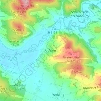 Topografisk kort Altfalter, højde, terræn