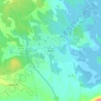 Topografisk kort Bureå, højde, terræn