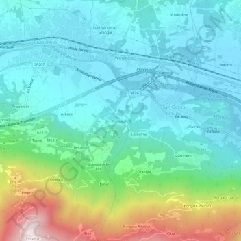Topografisk kort Roncaglie, højde, terræn