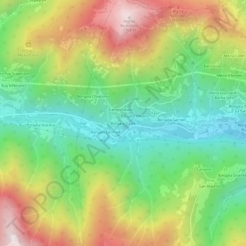 Topografisk kort Borgata Cayre, højde, terræn