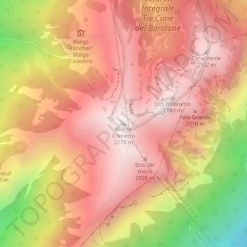 Topografisk kort Monte Cornetto, højde, terræn