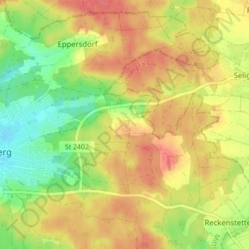 Topografisk kort Reckenricht, højde, terræn