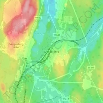 Topografisk kort Grängesberg, højde, terræn