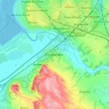 Topografisk kort Frodsham, højde, terræn