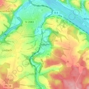 Topografisk kort Zeitlarn, højde, terræn
