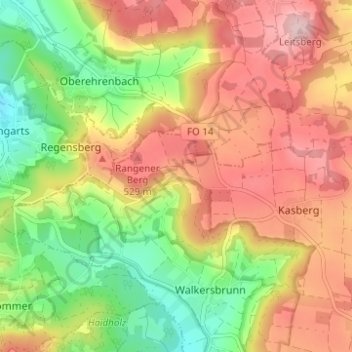 Topografisk kort Rangen, højde, terræn