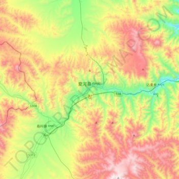 Topografisk kort Xiahe, højde, terræn