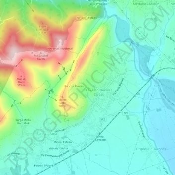 Topografisk kort Località Dreon, højde, terræn